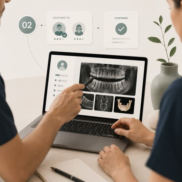 The two co-directors reviewing a patient's CBCT scan together